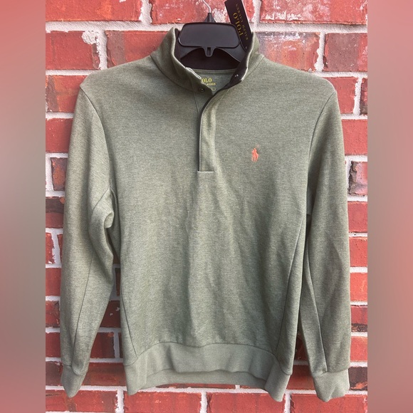 NWT Polo Ralph Lauren 1/4 Snap Olive Green Small Long Sleeve Pullover Sweater